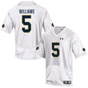 Men's Cam Williams White Notre Dame Fighting Irish #5 College Football Stitched Jerseys 478032-917
