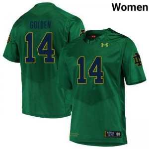 Womens Dallas Golden Green Notre Dame Fighting Irish #14 College Football Embroidery Jersey 844517-464