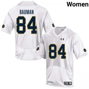 Womens Kevin Bauman White Notre Dame Fighting Irish #84 College Football Player Jerseys 192381-357